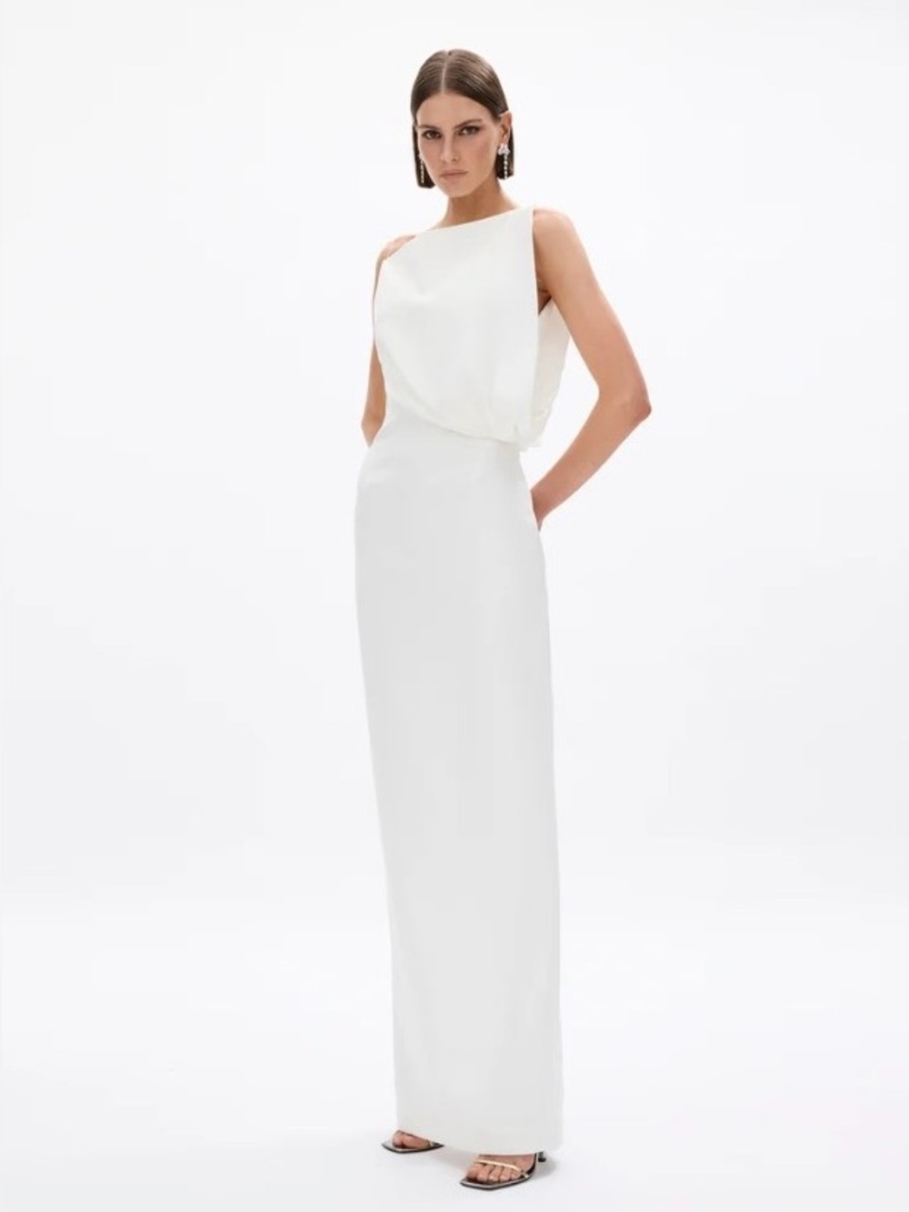 Rachel Gilbert Claudia Ivory White Asymmetrical Full Length Column Gown NWOT